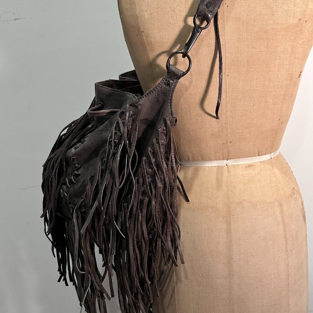 All Saints leather fringe Hobo bag - Picture 3 of 10